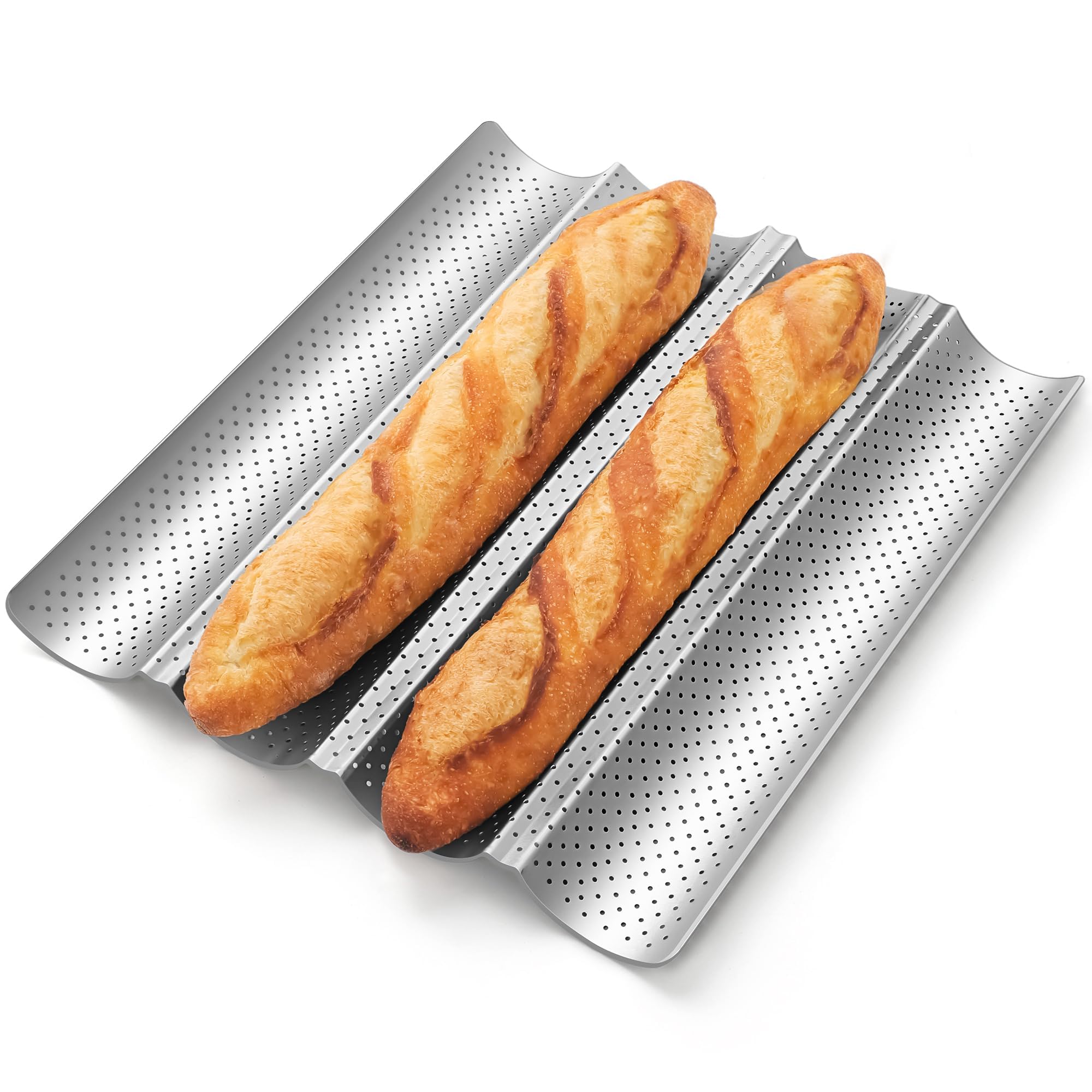 HASTHIP® Loaf Bread Proofing Tray 14.9 inches 4-Groove Heat Resistant Carboon Steel  Baking Tray for Chewy Loaf Bread Non-stick Coated Baking Tray for Sourdough, French Bread