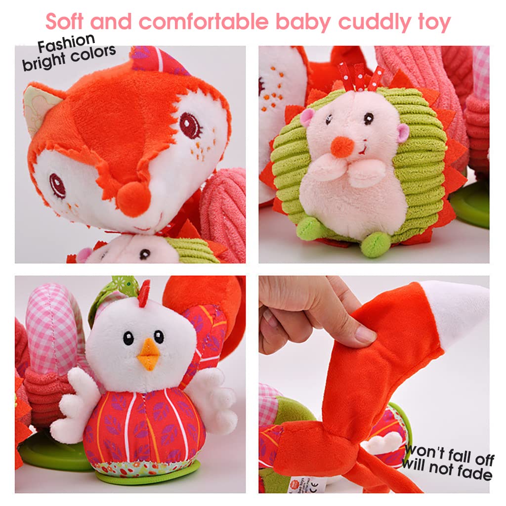 SNOWIE SOFT Baby Hanging Toy for Car Seat and Stroller with Spiral Design & Teethers | Soft Plush Fox Rattle for Newborns 0–12 Months