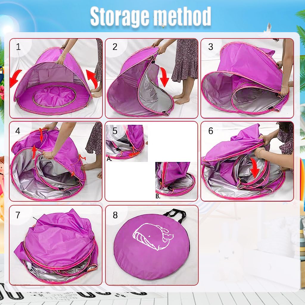PATPAT Beach Play Tent House for Baby with UV Protection and Pop Up Design 120×80×70cm Pink Shark