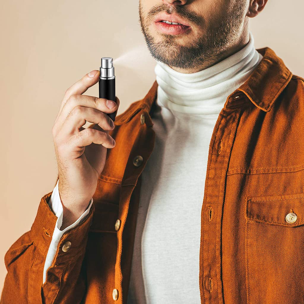 MAYCREATE Refillable Perfume Atomizer for Travel with Fine Spray Nozzle and Glass Bottle | 2PCS 5ml Black