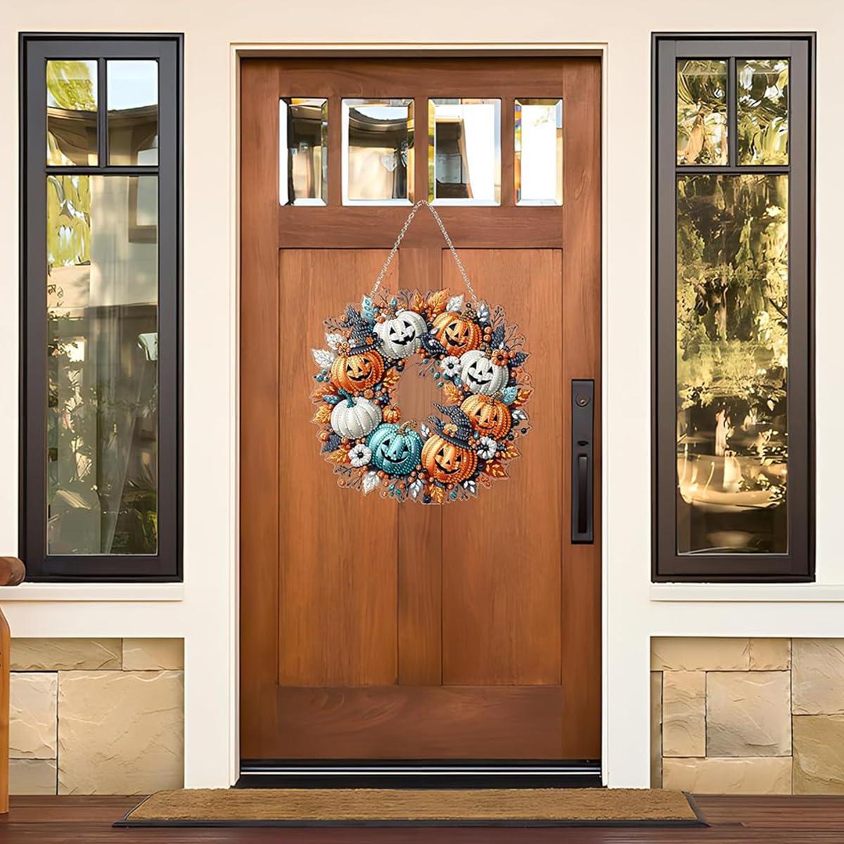 PATPAT DIY Halloween Ornament Diamond Art Craft Kit for Room Decor featuring 9.4 in Pumpkin Design | Sparkling Door Hanging Wreath