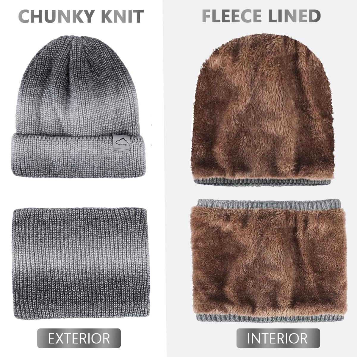 Venzina Woolen Fleece Lined Winter Cap with Neck Warmer Scarf for Women and Girls Grey