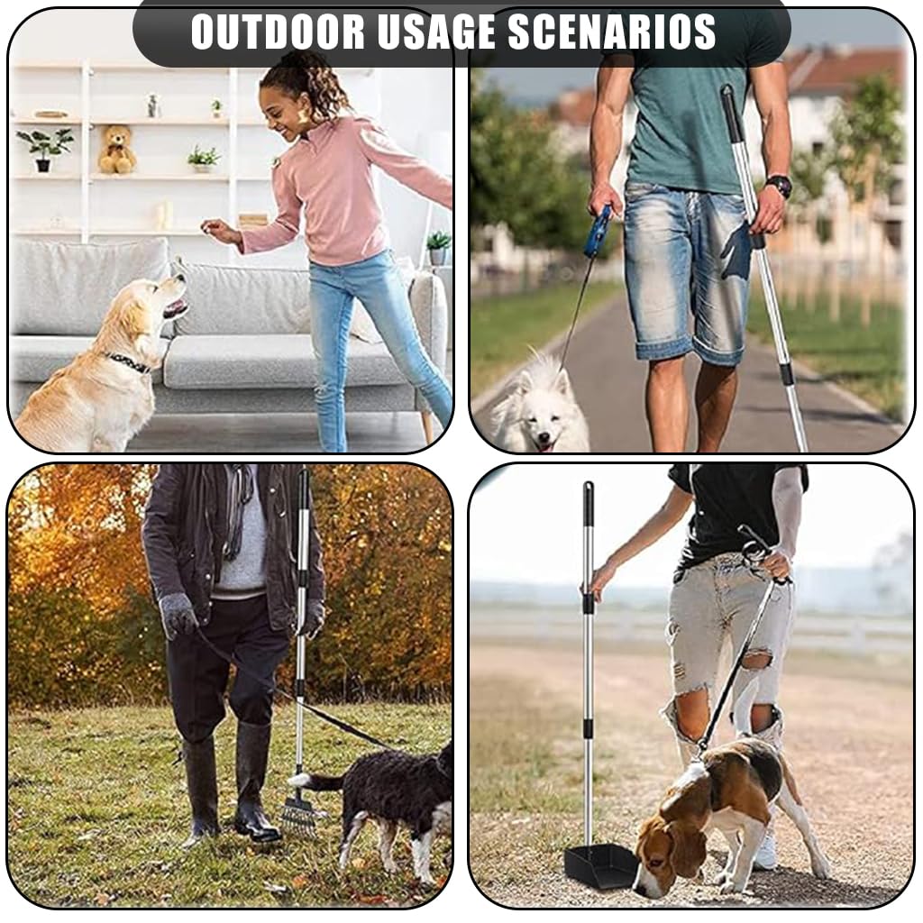 HASTHIP Dog Pooper Scooper Set for Yard Cleaning with 36.2 in Adjustable Handle and 9 Pronged Stainless Steel Rake