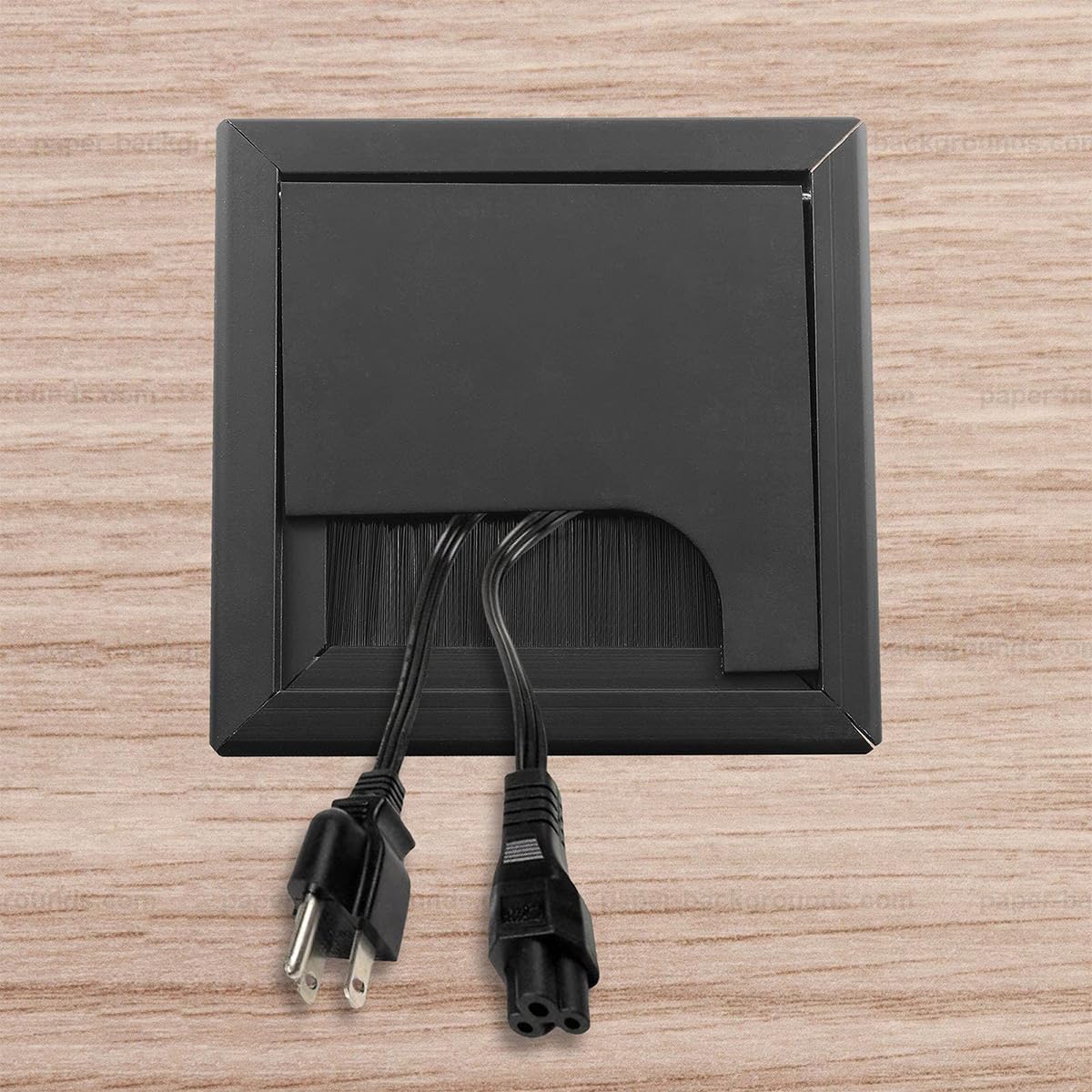 HASTHIP Desk Hole Cap 80x80mm for Office Cable Management with Flip Lid and Brush | Black Aluminium 3PCS
