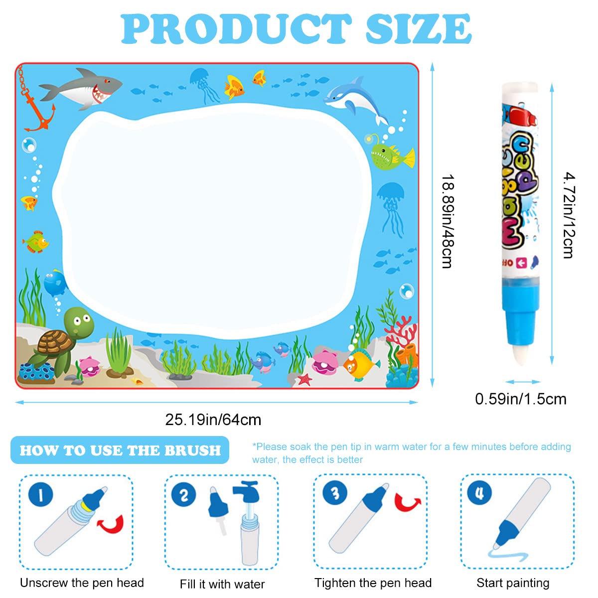 PATPAT® Water Doodle Mat Color Painting Writing Doodle Drawing Mat Polyester Mat Aqua Mat Educational Toy for Toddler Children Girls Age 3 Years Birthday Gifts and Above 1xDrawing Mat, 2xMagic Pens