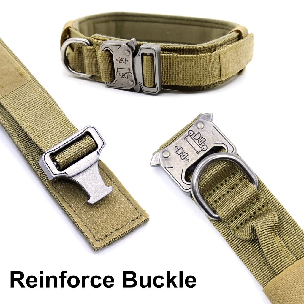 Qpets Tactical Adjustable Nylon Dog Collar for Medium Large Dogs 43–52cm with Quick Release Metal Buckle and Strap Handle