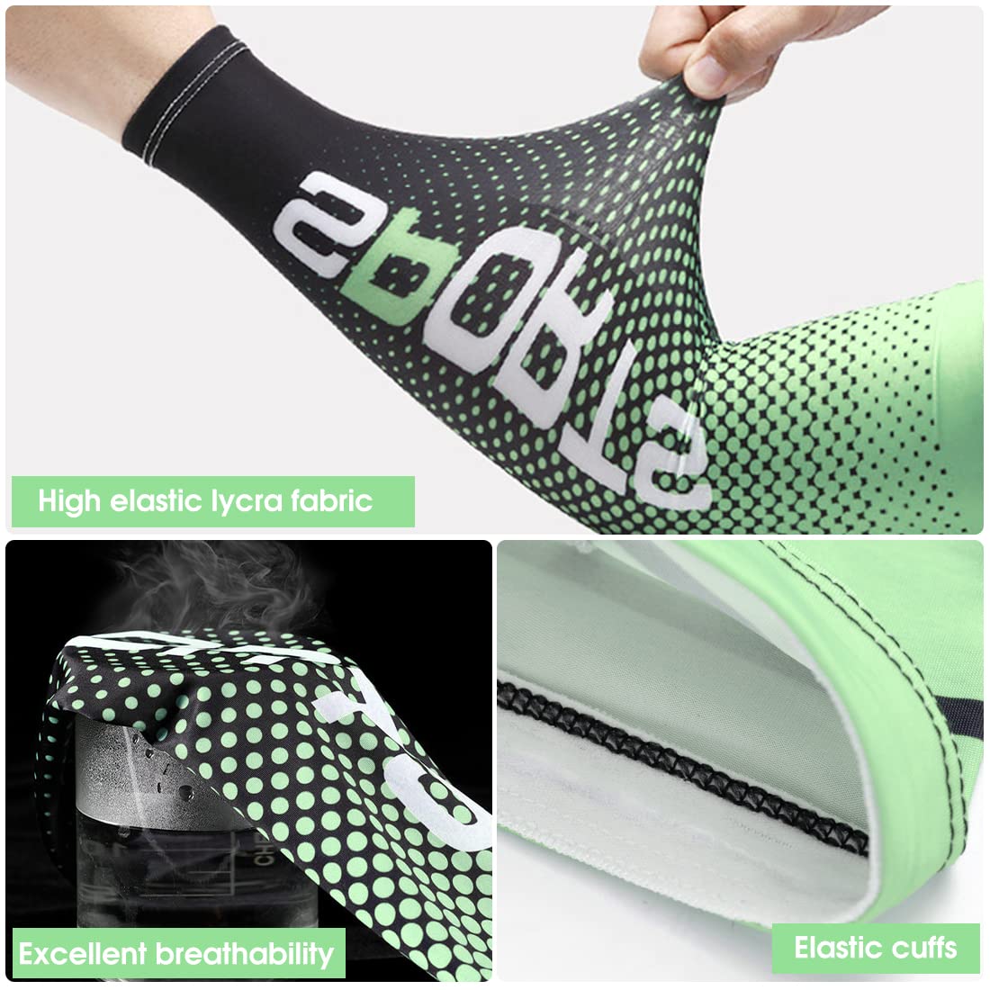 ZIBUYU Sun Protection Arm Sleeves for Outdoor Sports with UPF 50 & Bandana Combo | Green 3 PCS