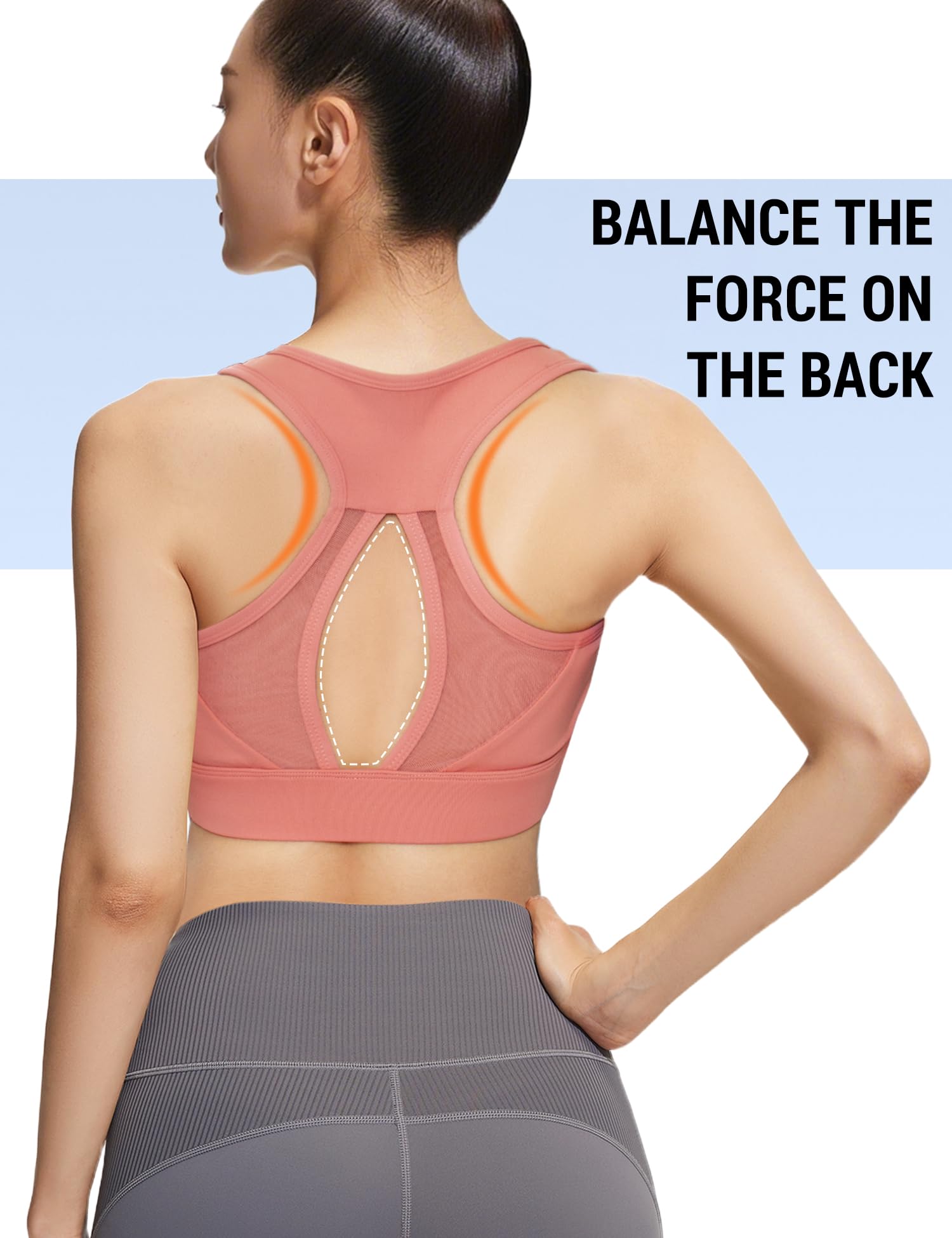 Venzina Yoga Sports Bra for Women with Breathable Mesh and Removable Pads | Coral Pink XL