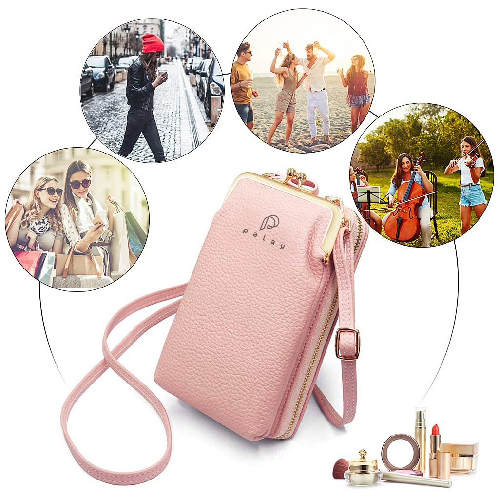 PALAY Women Crossbody Phone Bag Ladies Wallet Small Soft PU Leather Cell Phone Purse Mini Shoulder Bag with Strap Card Slots (Pink)