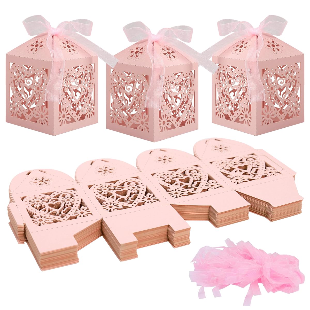 HASTHIP Wedding Favour Boxes for Gifts and Sweets featuring Hollow Cut Design | 50PCS 5x5x7cm