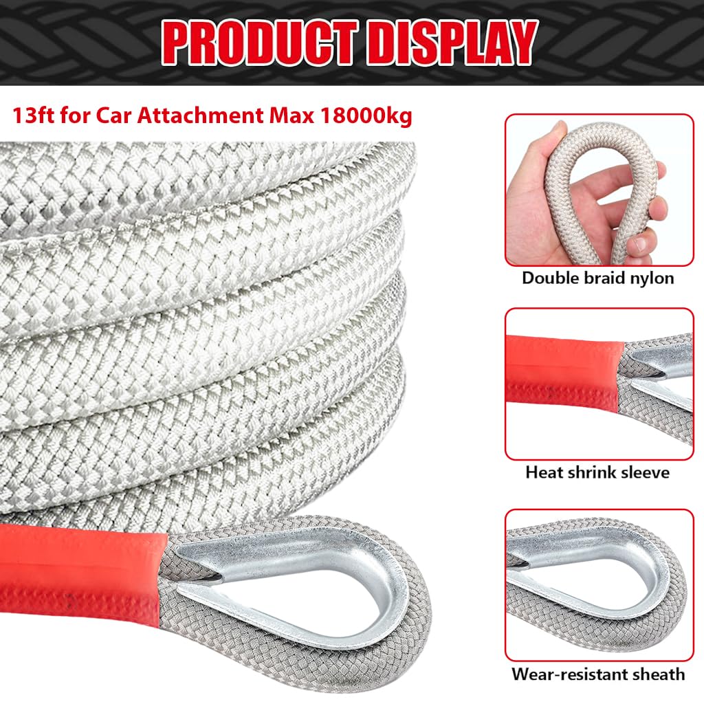 STHIRA Tow Rope for Trucks and SUVs featuring Screw Fixed D Rings | 13ft 18T Nylon Strap
