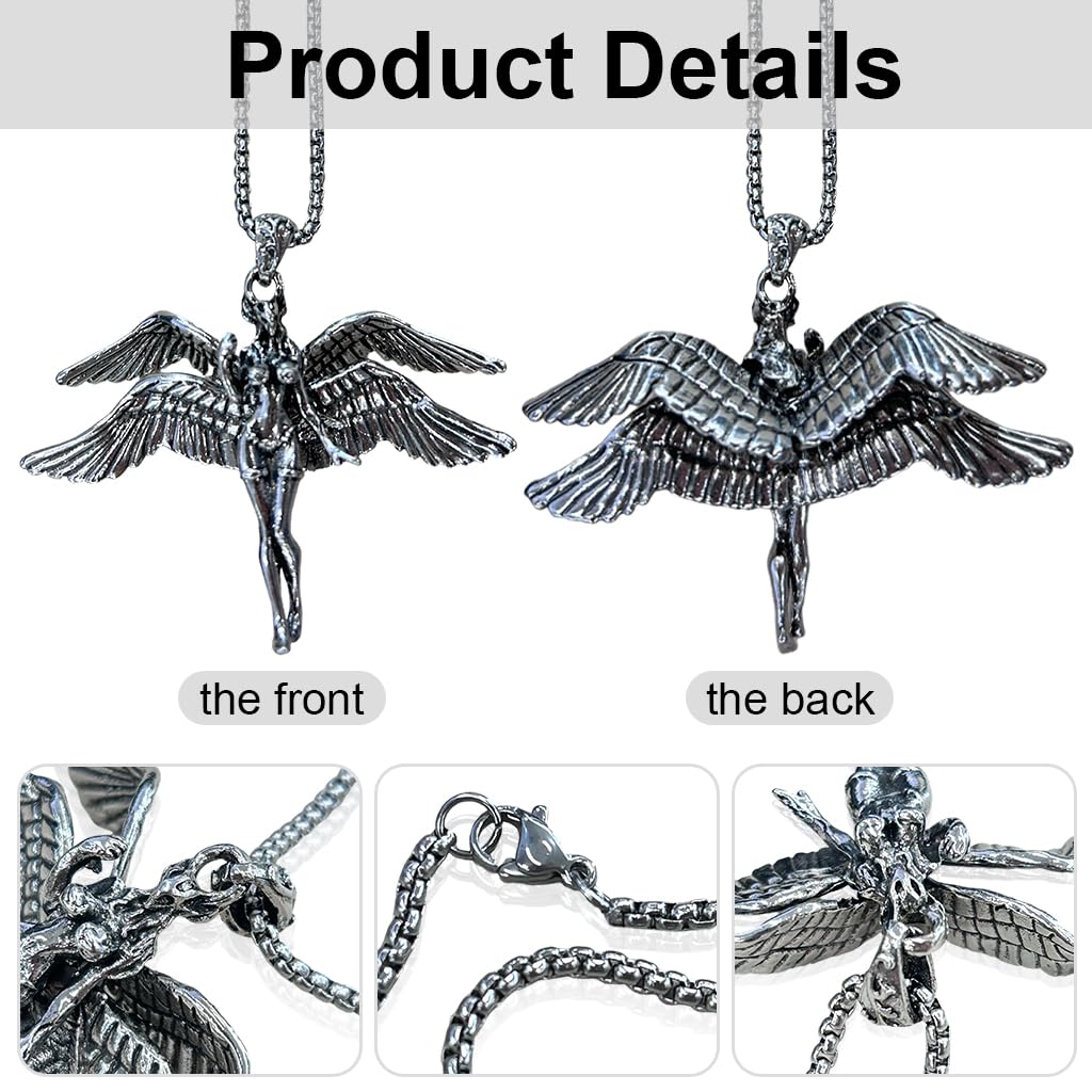 PROBEROS Angel Necklace featuring 2.17 in Four Winged Guardian Figurine with Alloy Chain | Gift for Men and Women