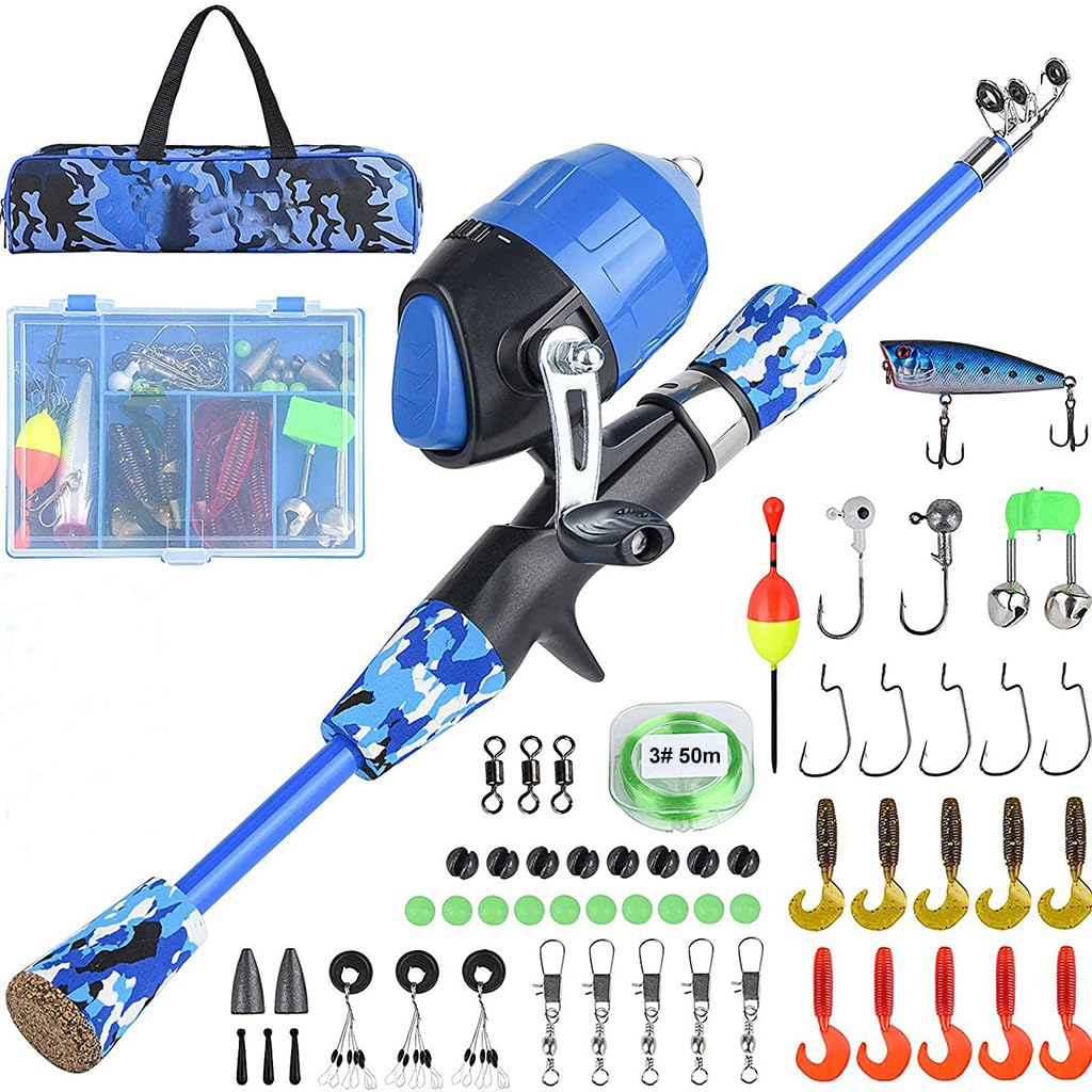 Proberos® Kids Fishing Rod Reel Set Outdoor Telescopic 1.2m/1.5m Fishing Rod Reel Set with Fishing Line, Fishing Lures Accessories Kit & Carry Bag Fishing Learning Kit for Kids Children's Day Gift