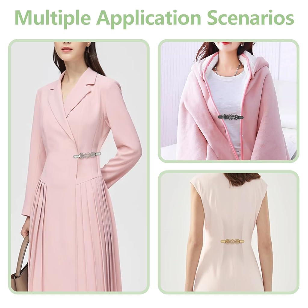 SANNIDHI® 2 Pcs Cinch Clips Vintage Dress Clips Back Shawl Sweater Cardigan Collar Fit Wsist Cincher Clip Pant Waist Tightener Clothes Clip to Tighten Dress for Women(Classic Style)