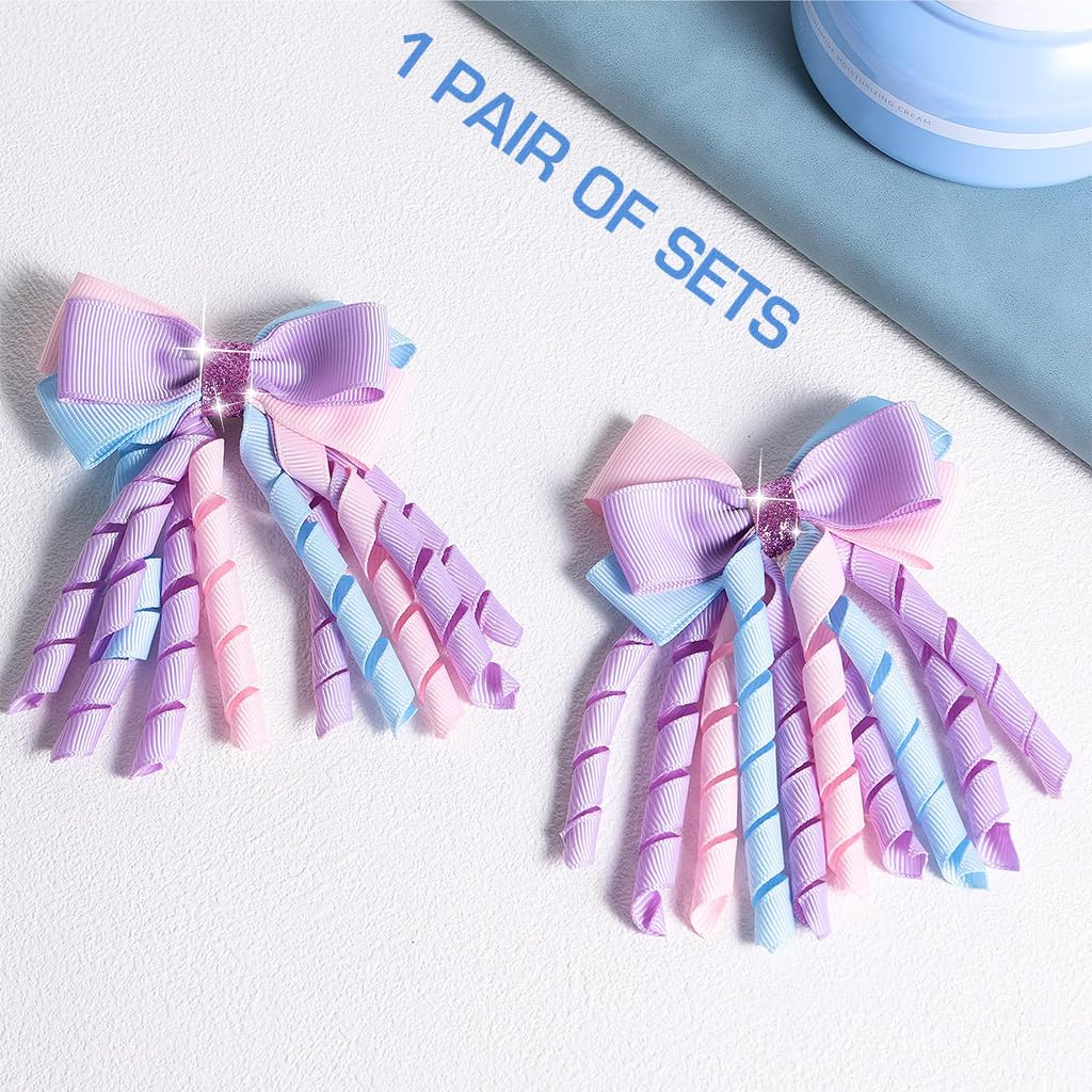 PALAY Ribbon Bow Hair Accessories for Girls featuring 6pcs Curly Design Clips | Purple Headpieces