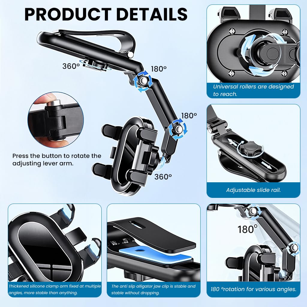 STHIRA Sun Visor Car Phone Holder for Universal Smartphones with 360° Rotation & Telescopic Arm
