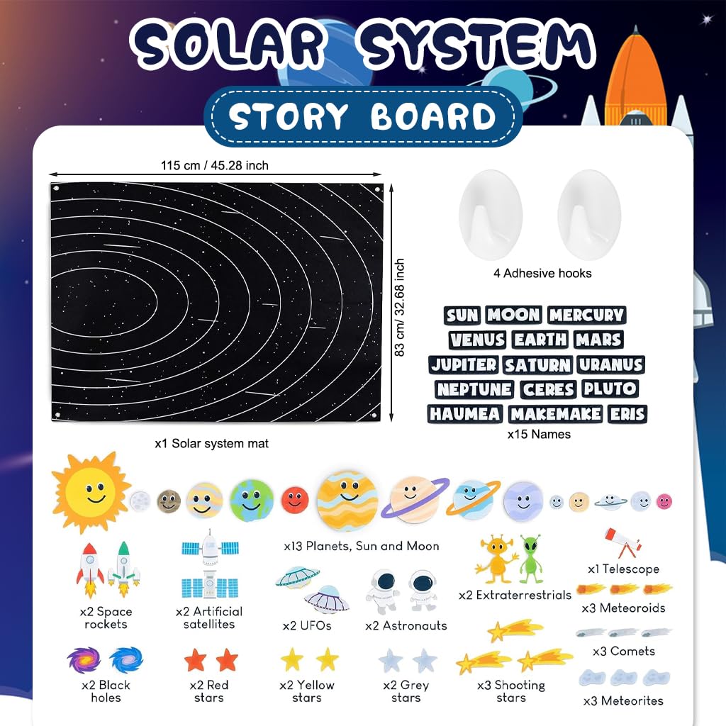 SNOWIE SOFT Solar System Busy Board for Toddlers 1-3 with 115×83cm Felt Backdrop | Montessori Sensory Learning Toy