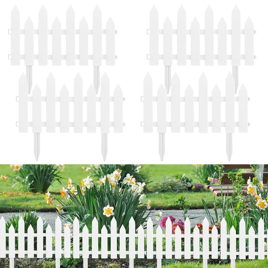 HASTHIP Outdoor Garden Fence Border - Garden Edging Fence Decorative - White Garden Picket Fence Panels - Weather-Proof PVC Garden Fence Decorative - Flower Bed Fencing for Pathway, Yard,  Lawn