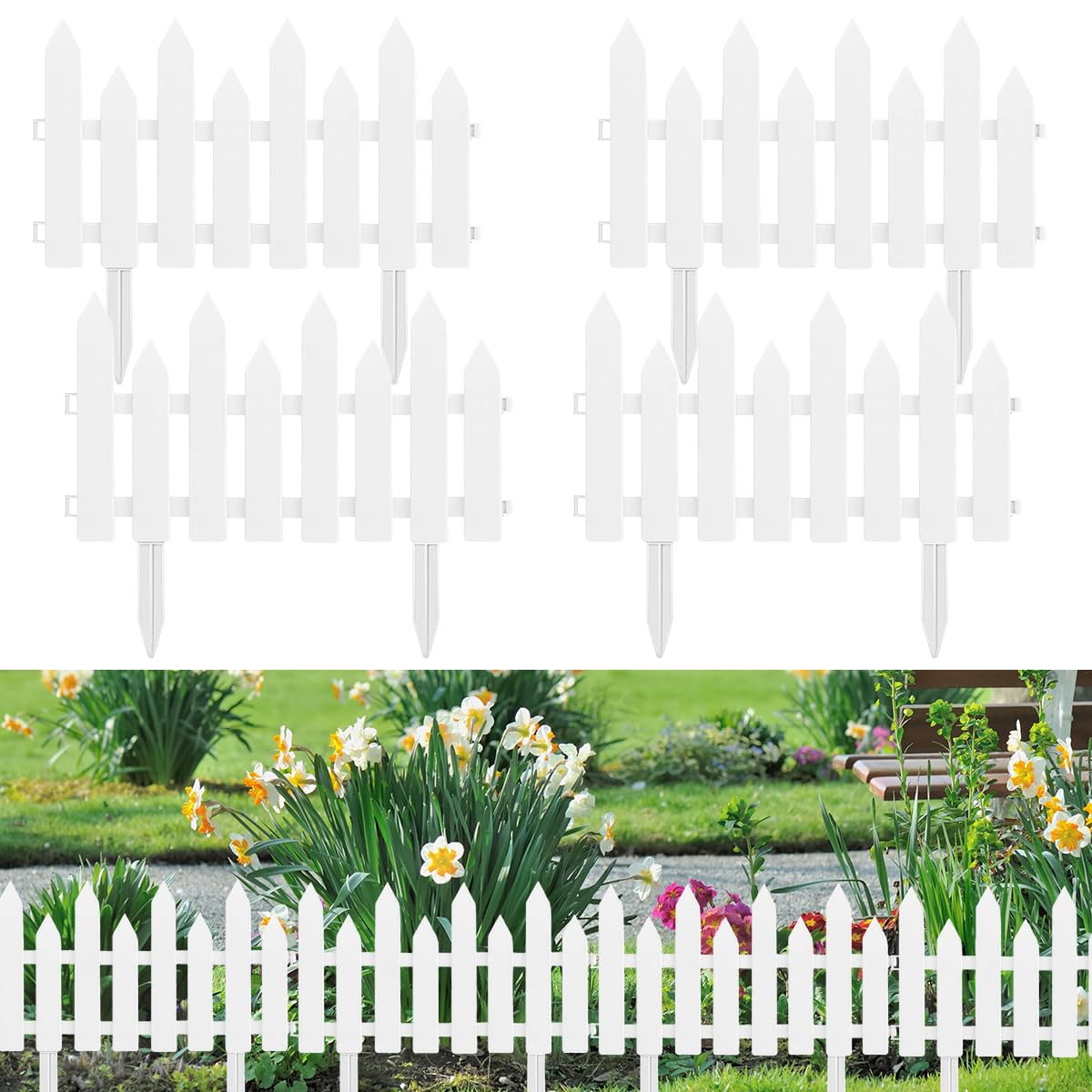HASTHIP Garden Fence Decorative for Flower Beds and Pathways featuring Pointy Stake PVC Panels 50x30cm | Easy Outdoor Installation