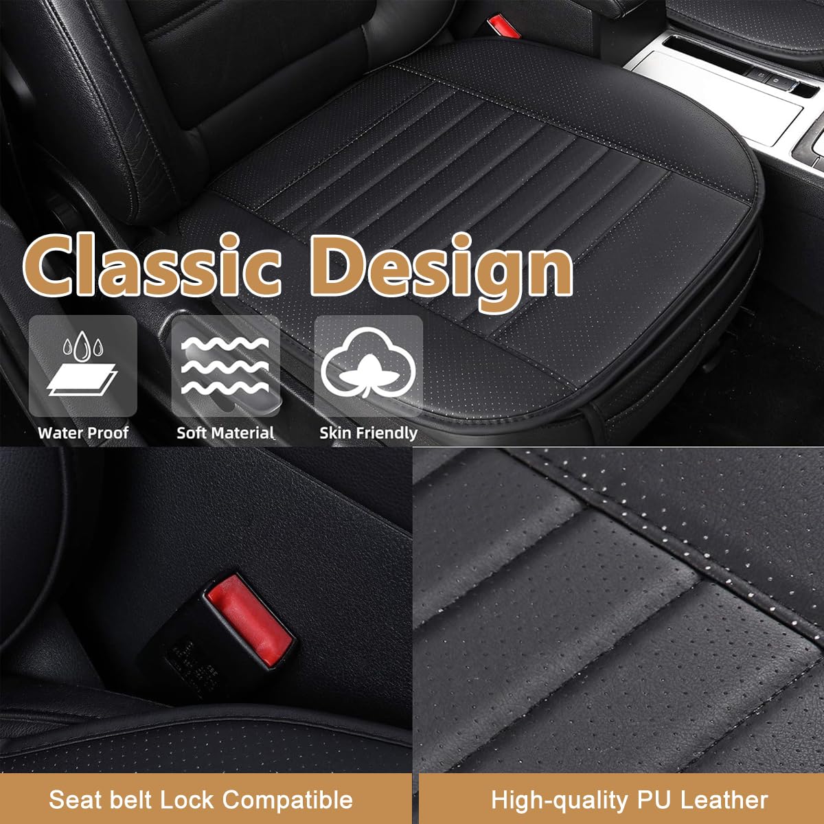 STHIRA Car Seat Cover for Front Seats with Dual Pocket Design 52x50cm | Bamboo Fiber Anti Slip Cushion