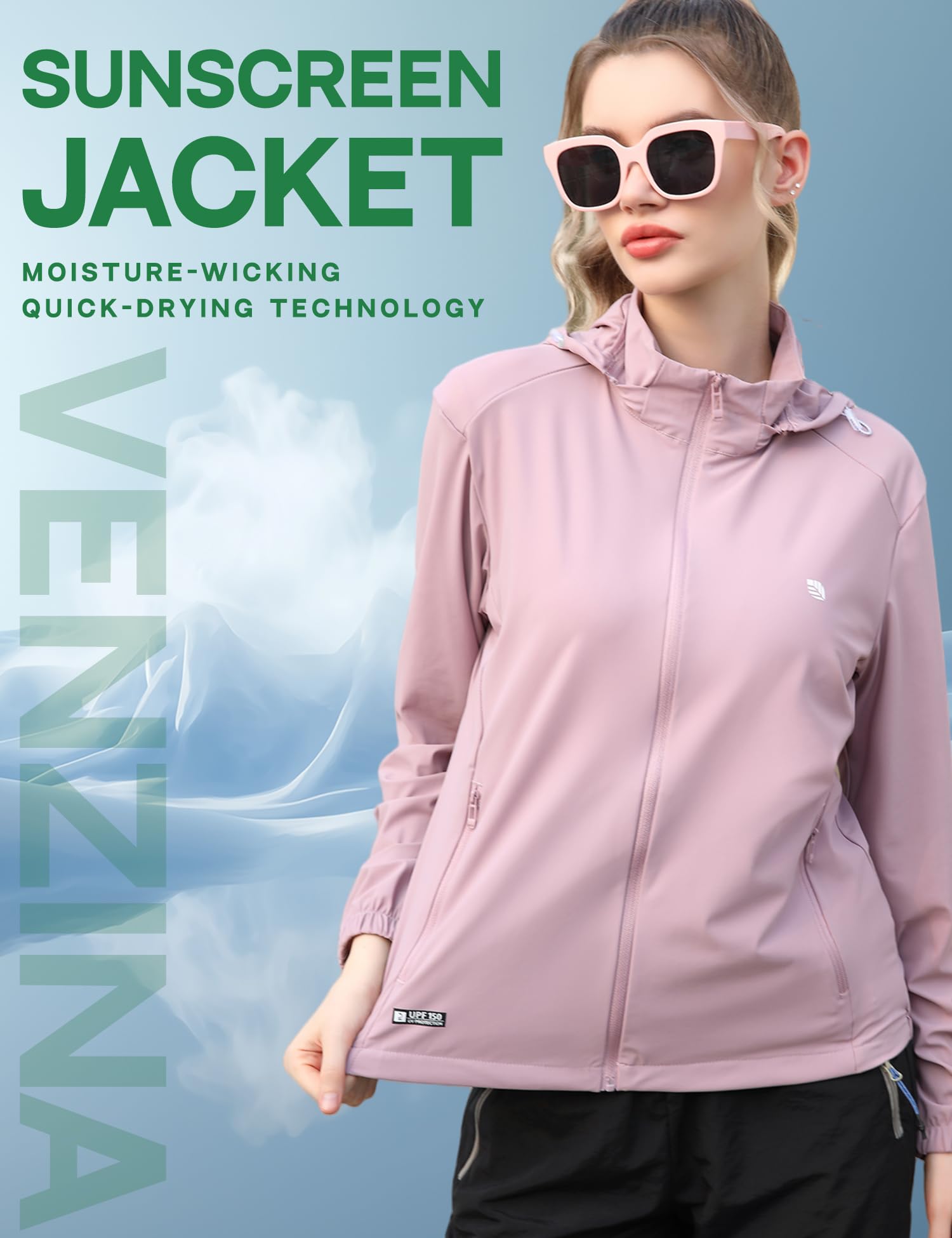 Venzina Sun Jacket for Women with UPF 150+ Protection featuring Removable Hat & Zip Pocket