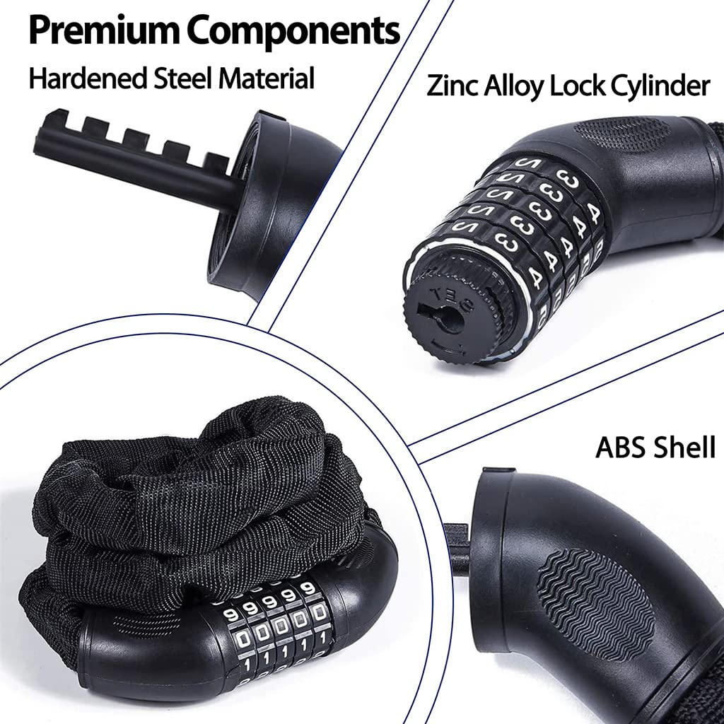 STHIRA Bike Chain Lock for Bicycle and Motorcycle Use featuring 5 Digit Combo and 105 cm Zinc Alloy Chain