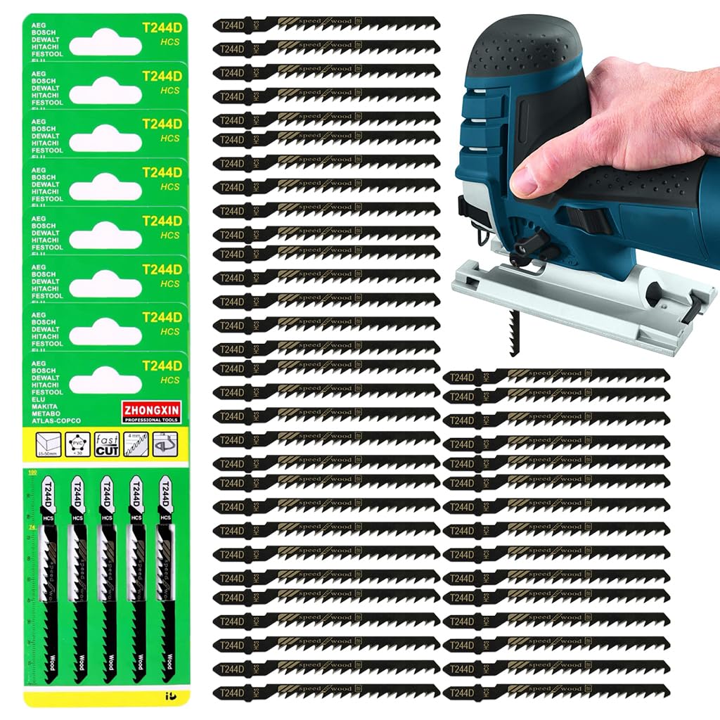 Serplex® 50pcs T244D Jigsaw Blades Set T Shank Jigsaw Blades Tool for Wood Jig Saw Blade Set HCS Carbon Steel Saw Blades for Cutting Wood Curved & Scrolling Fine Finish Cuts