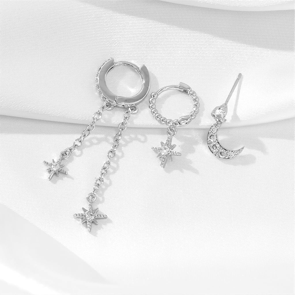 SANNIDHI Earrings Set for Women featuring 3 Pairs Star Moon and Hoop Designs | Gold Plated