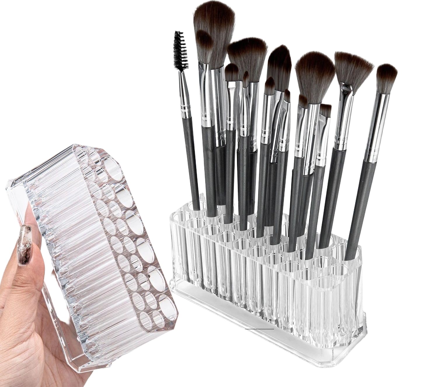 MAYCREATE Acrylic Makeup Organizer for Brushes and Liners with 26 Slots | Clear Display Holder