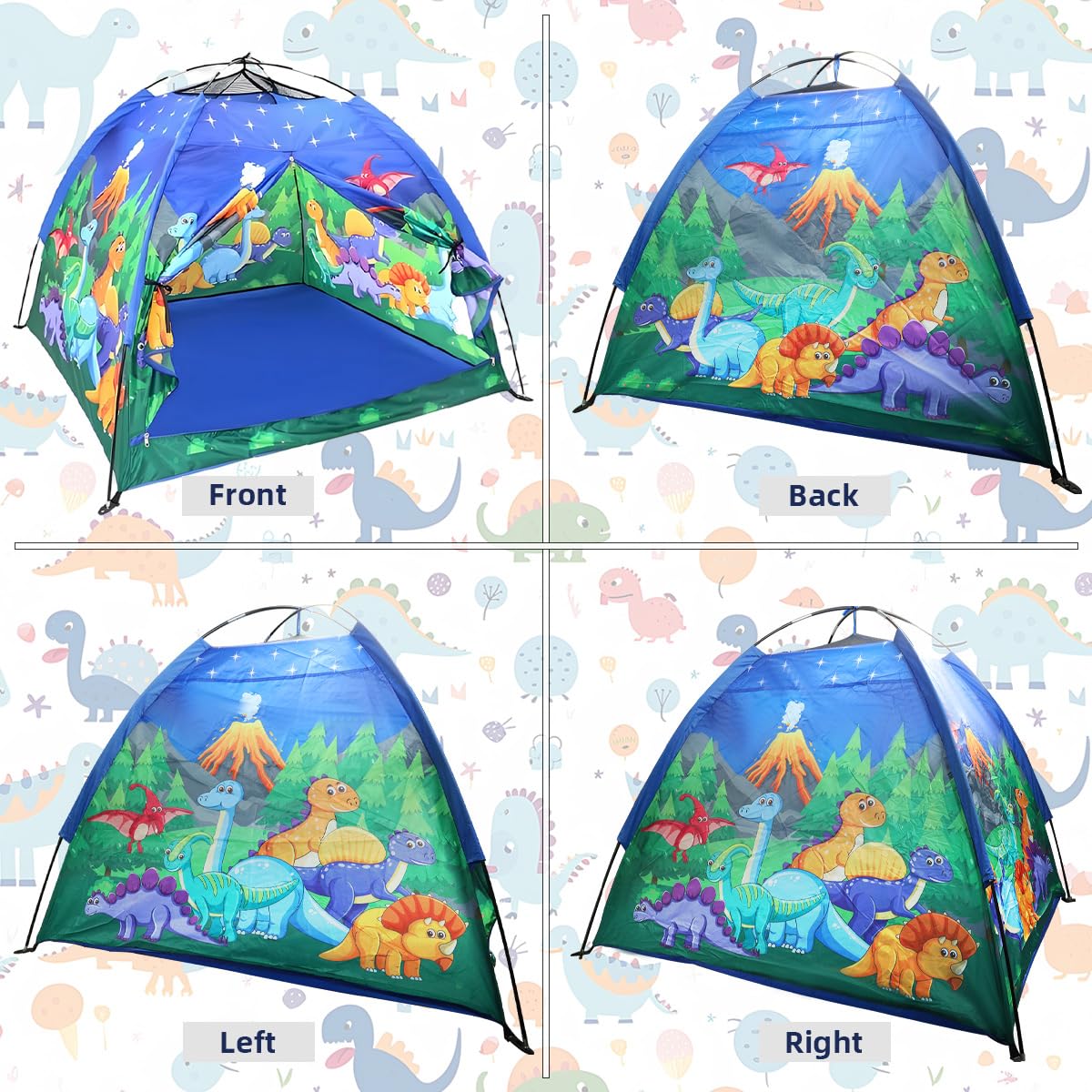 PATPAT Indoor Play Tent House for Kids featuring Breathable Mesh Roof 120x120x102cm | Cartoon Dinosaur Design