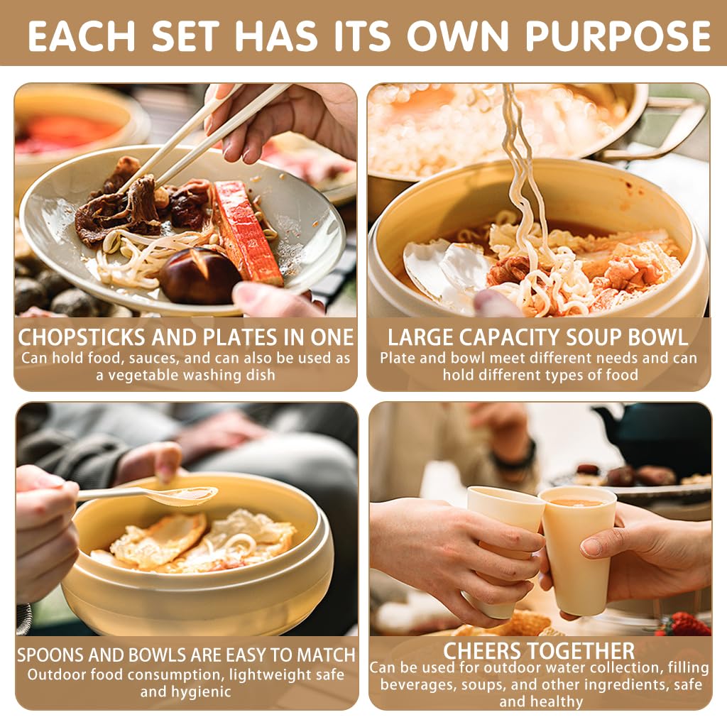 Proberos Outdoor Dishes Set for Camping and Picnic with 17 Pcs BPA-Free Plastic Dinnerware