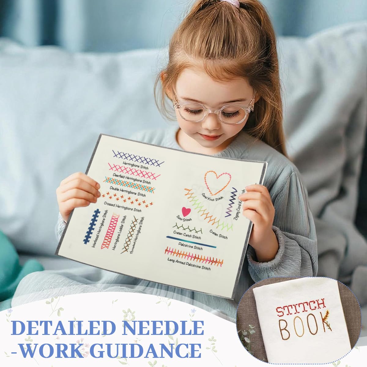 HASTHIP Embroidery Stitch Fabric Book for Learning with Visual Samples | DIY Guide for All Skill Levels