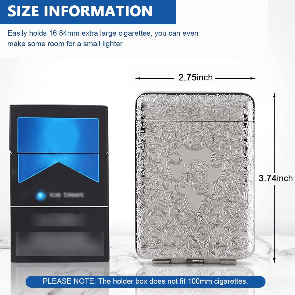 GUSTAVE Metal Cigarette Case for 16pcs 84mm King Size Cigarettes with Three Open Design and Silver Zinc Alloy | Pocket Gift for Men and Women