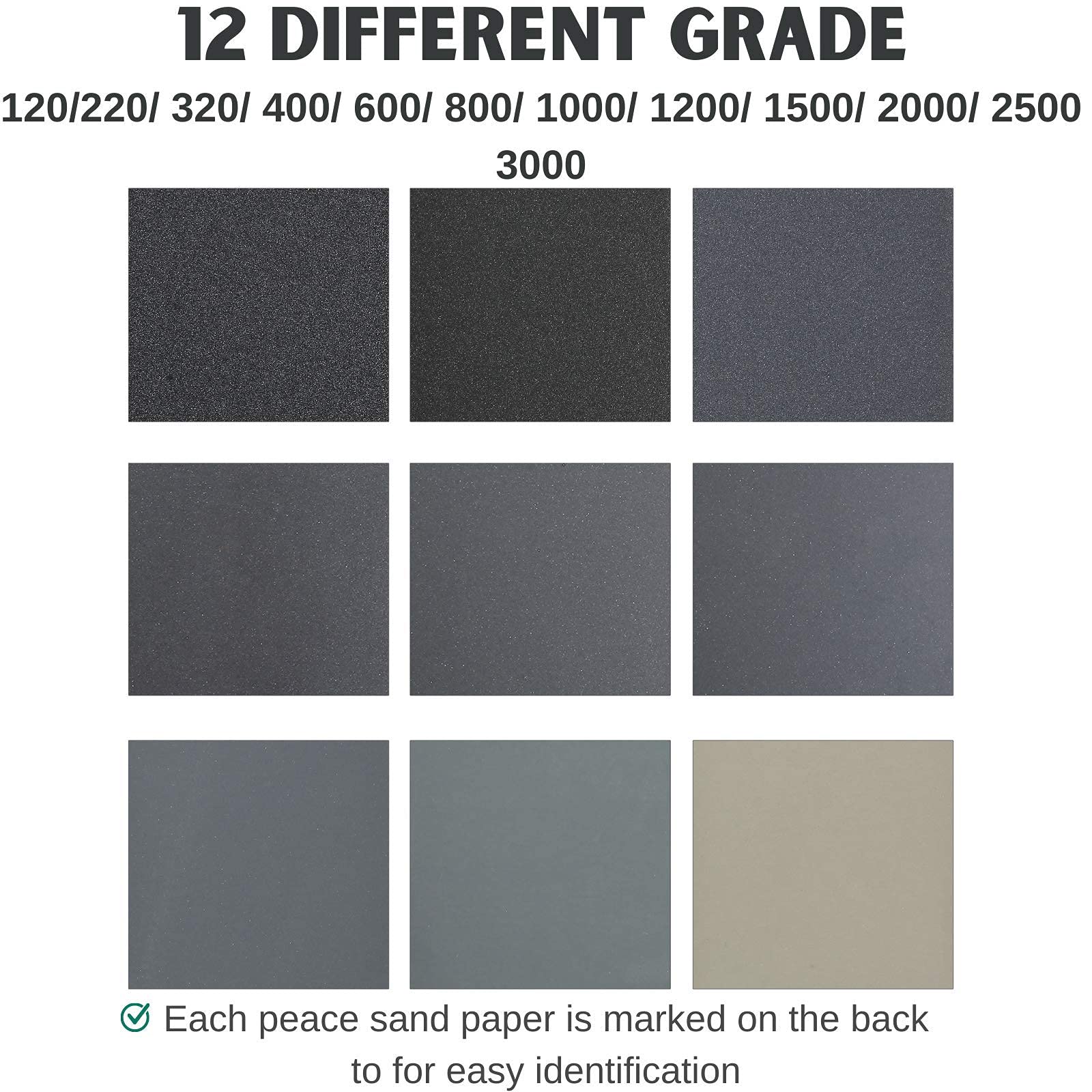 HASTHIP Sanding Paper Set for Wood and Automotive Polishing with 18 Sheets 9×3.6 in | Waterproof Silicon Carbide Abrasive