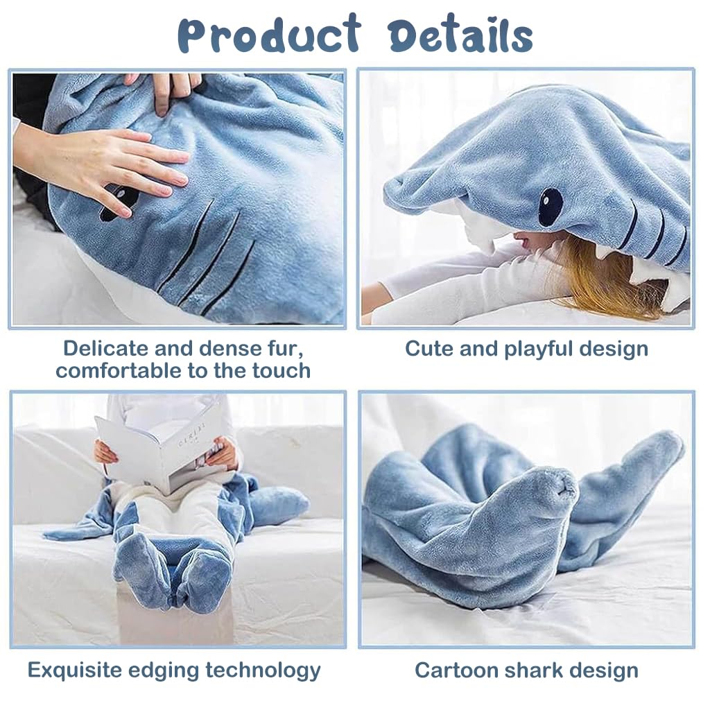 ZIBUYU® Adults Sleeping Bag Pajamas Warm Flannel Hoodie Sleeping Bag Cute Shark Hoodie Pajamas Sleeping Bag Soft Plush Sleeping Bag for Sleepovers Pajamas Party Sleeping Bag for Teens & Adults, XL