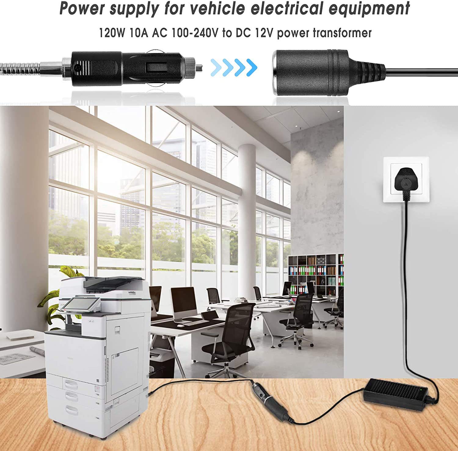 STHIRA Power Supply Cigarette Lighter for 240V to 12V DC Devices featuring 10A 120W | With Overload and Short Circuit Protection