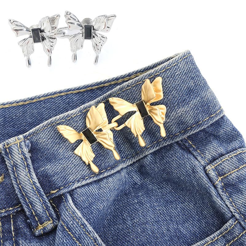 SANNIDHI® Pant Waist Tightener, 4 Sets Butterfly Alloy Jeans Button Tightener for Loose Pants Skirts
