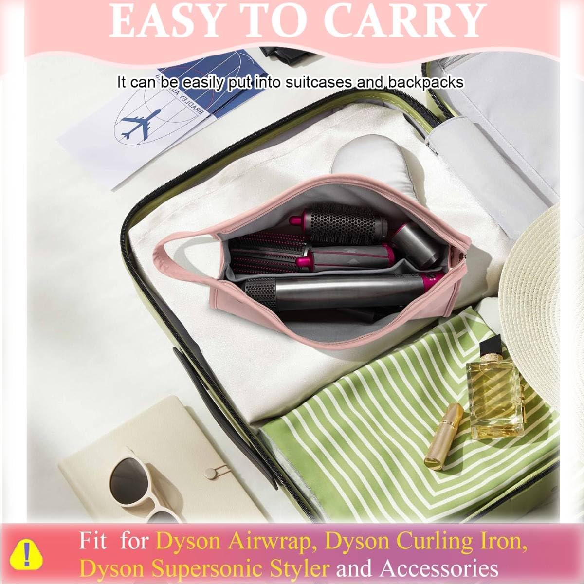 MAYCREATE® PU Leather Travel Case for Airwrap Styler Supersonic Hair Dryer, Waterproof Anti-Scratch Dustproof Shockproof Protection Portable Storage Bag Travel Gift Case, Pink