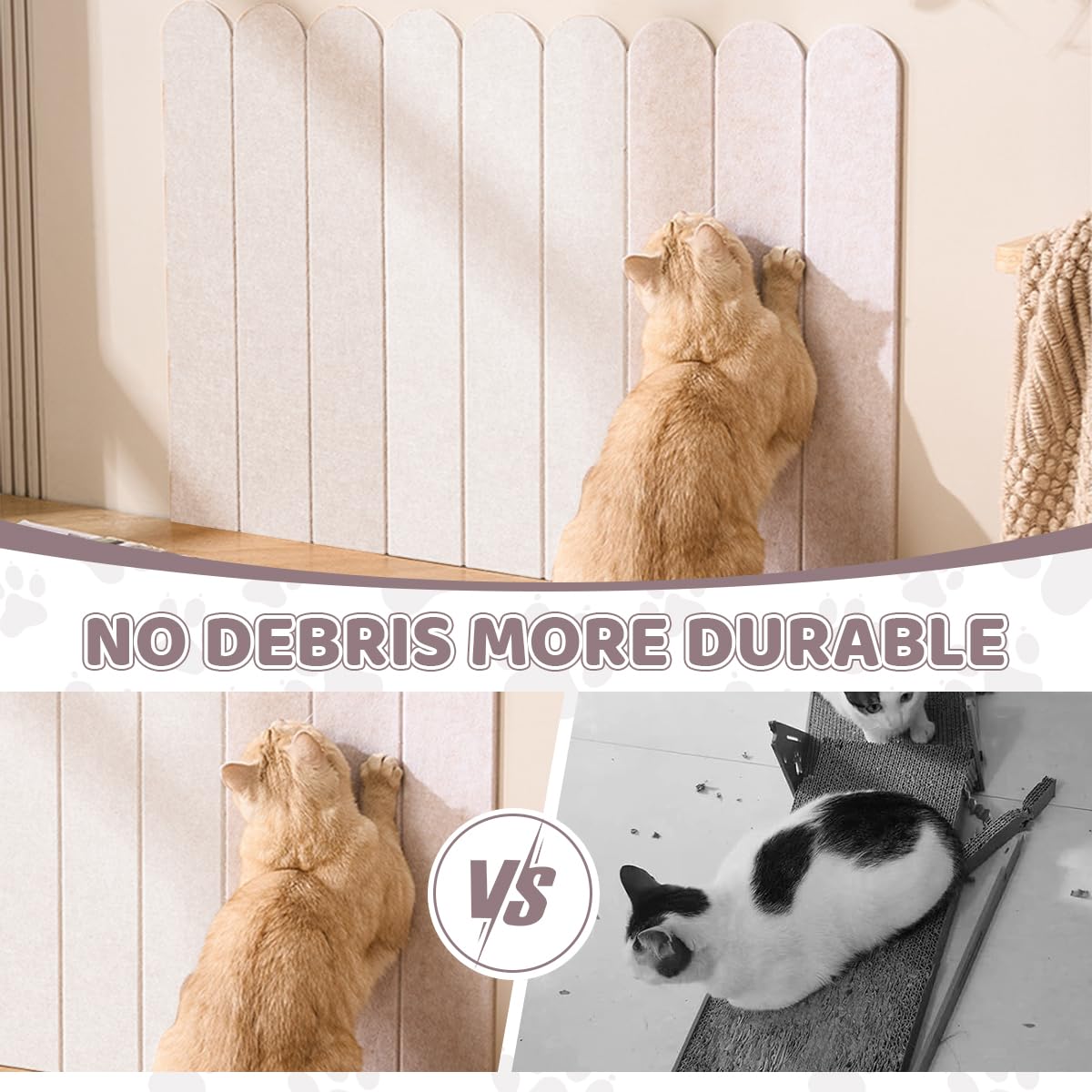 Qpets Cat Scratcher Mat for Wall Protection with Self-Adhesive Design 30x60cm PVC Felt | Decorative Fence Style