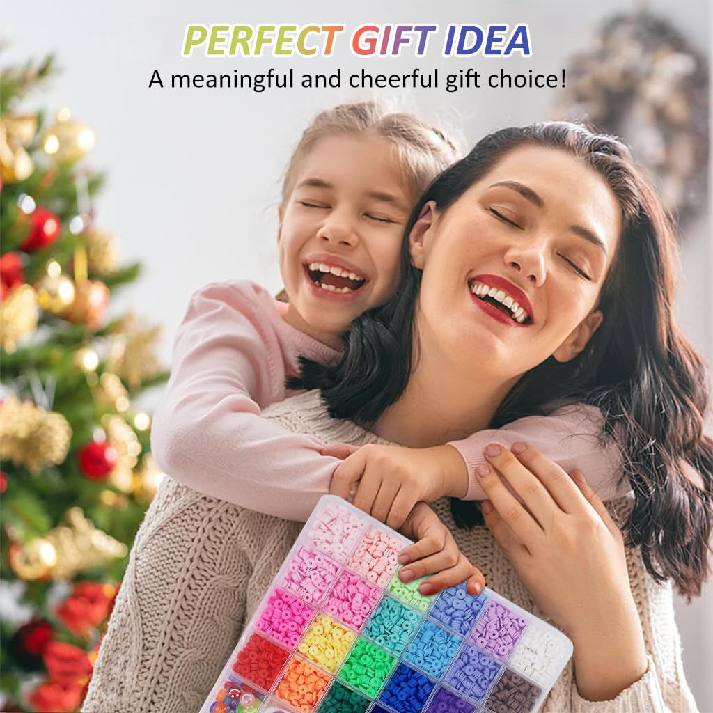 SANNIDHI Pearls Clay Beads Kit for Bracelet Making with 18 Colors & Charms | DIY Gift for Girls 6-12