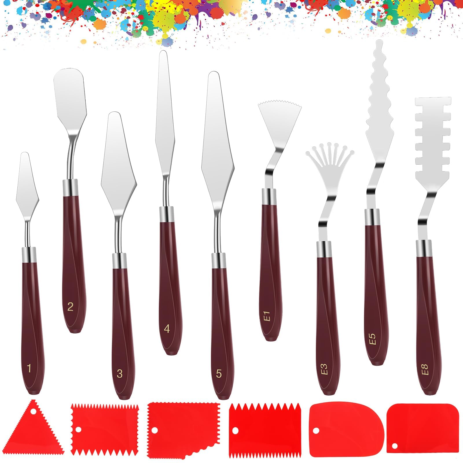 Serplex® 15PCS Palette Set, Stainless Steel Spatula Palette with Plastic Scrapers, Pallet for Oil Canva Acrylic Painting-Multicolor
