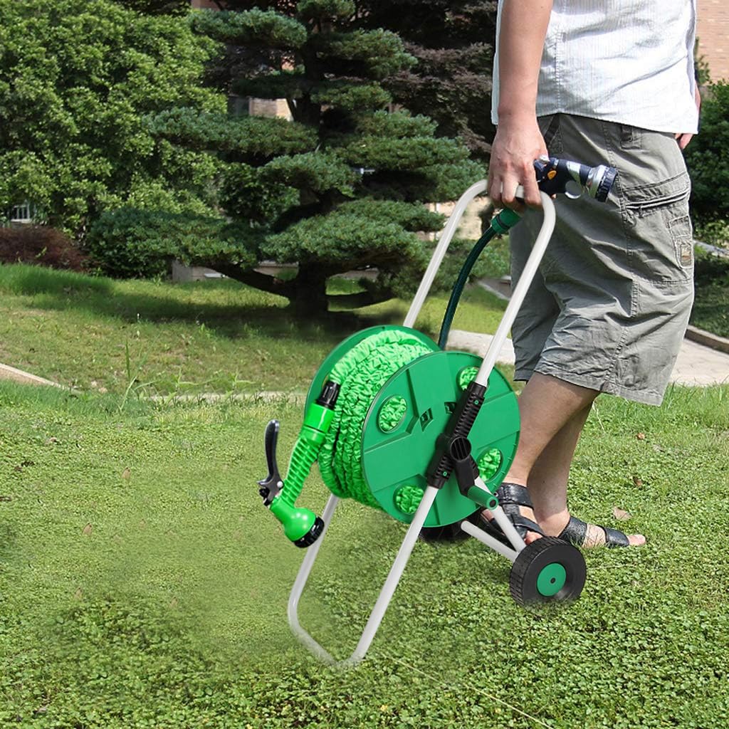 Venzina Garden Hose Reel for Gardening with Smooth 50m Winding Mechanism | Green Wheel Stand Holder