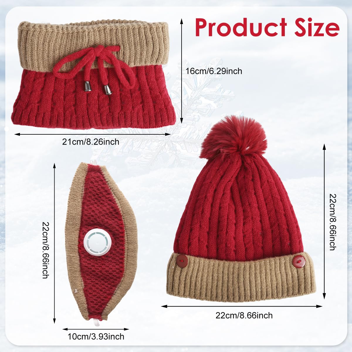 SANNIDHI Winter Cap for Women with Detachable Face Mask and Adjustable Neck Gaiter | Plush Lined Warm Hat in Red and Khaki