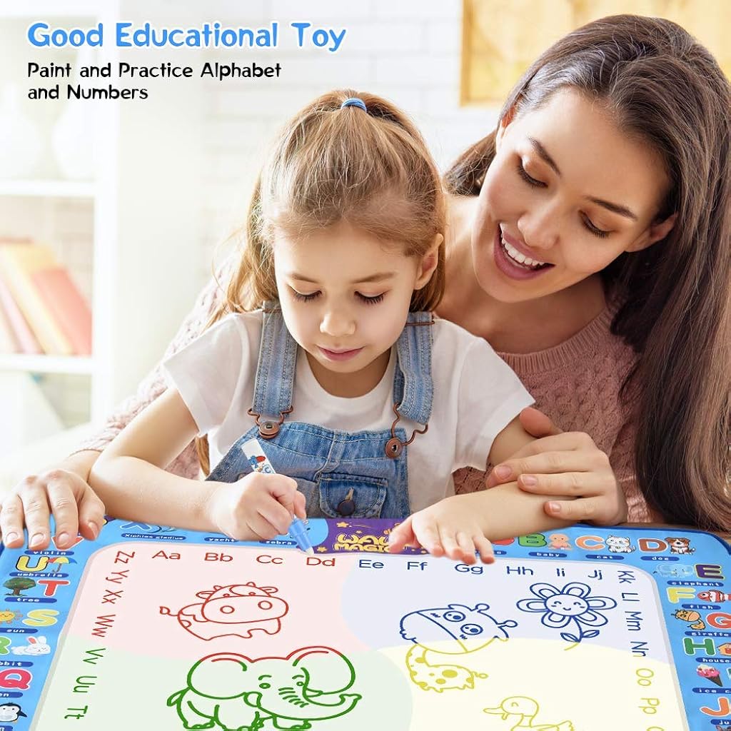 PATPAT® Water Doodle Mat 40 X 30 Inches Fruit Alphabet Magic Drawing with 3 Pens 8 Small EVA Template 4 Plastic 1 Roller Set Picture Album for Girls Boys Age 3-8 Birthday DIY Gifts