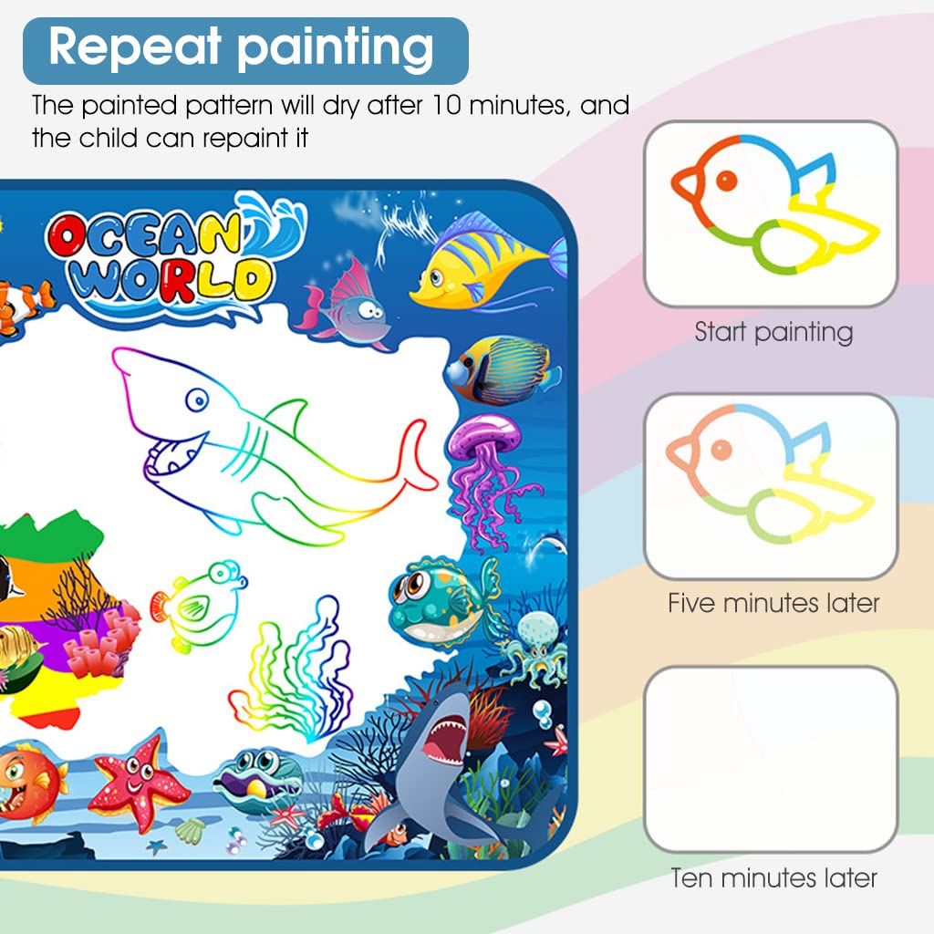 PATPAT  Kids Activity Toys for 3+ Years Water Doodle Mat 100*75CM Large Water Drawing Mat, Drawing Painting Board Stencils with Water Doodle Pens , Educational Toys Toddlers Gift