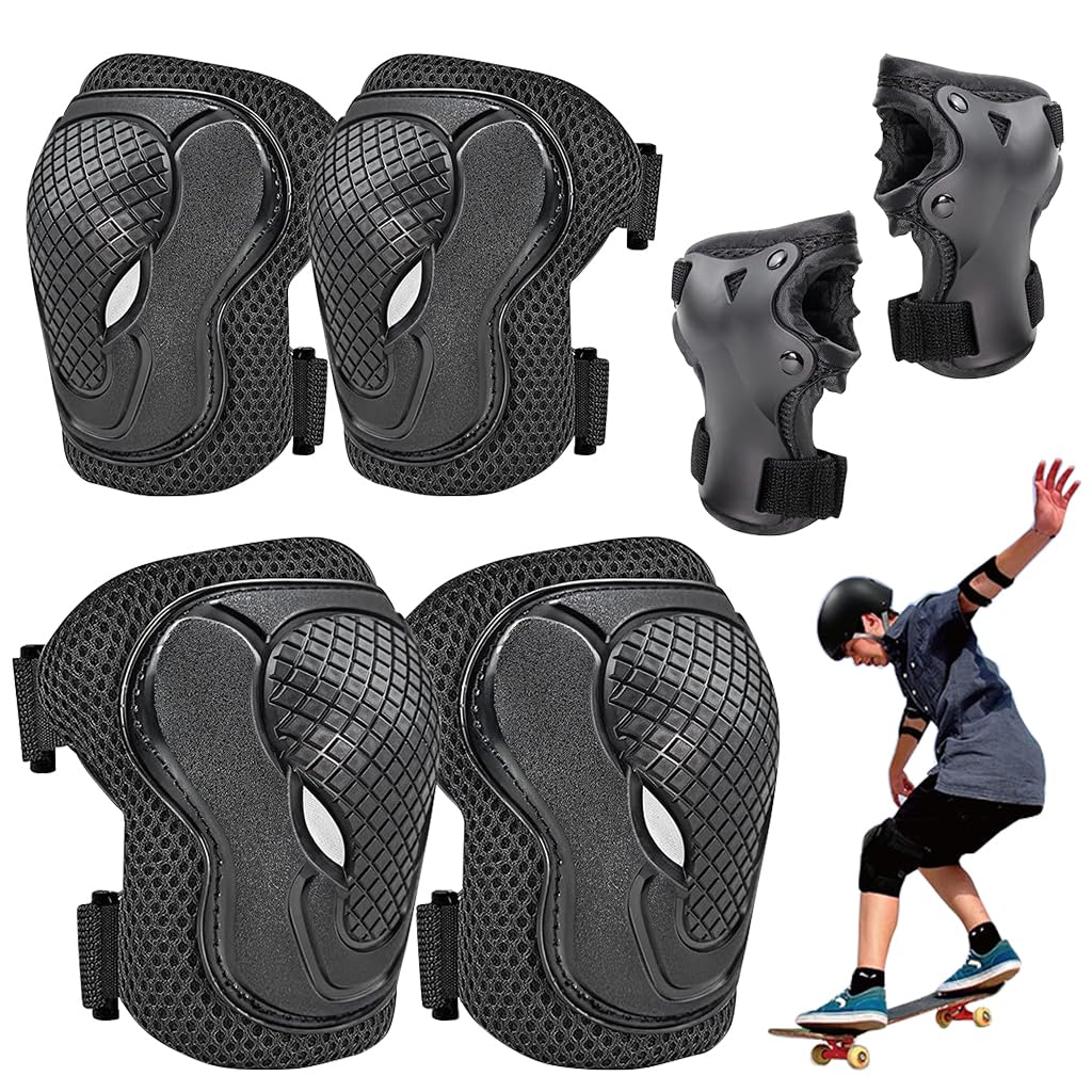 Proberos® 6Pcs Kid Protective Set, Arm Guards & Elbow Pads Thicken Breathable Pads Guards for Rollerblading, Cycling, Skating and Other Activities Prone to Knee Injury, Black