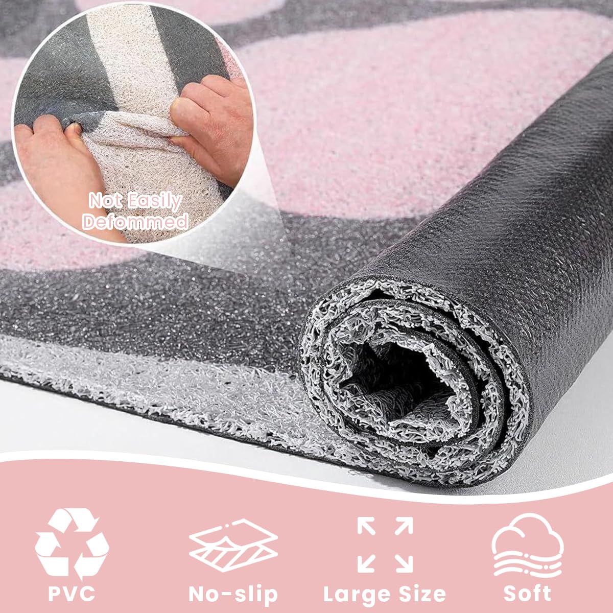 Qpets Cat Litter Box Mat 50x80cm for Trapping Litter with Waterproof Non Slip PVC Surface | Pink Cartoon Cat Claw Design
