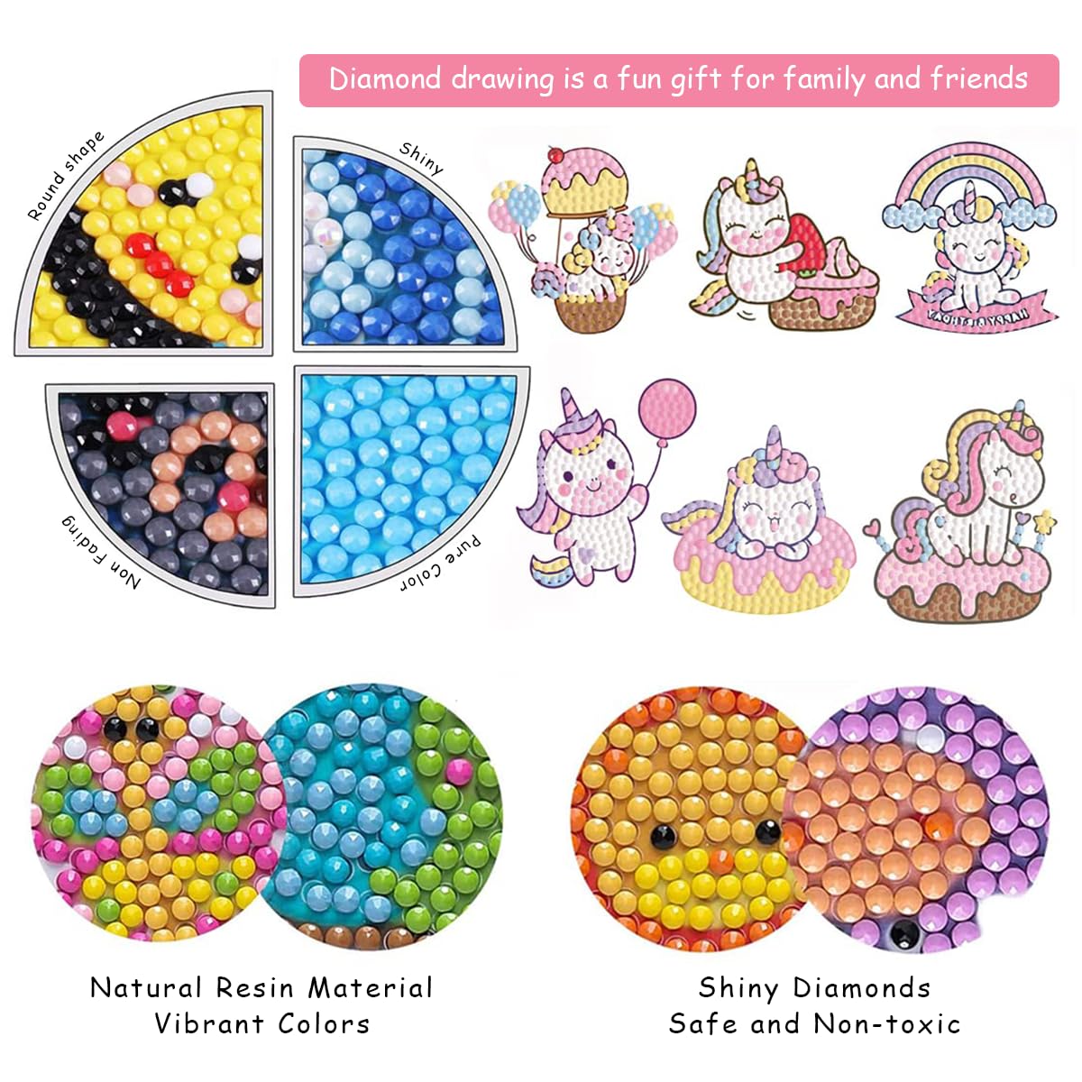 PATPAT Cartoon Unicorn Diamond Painting Sticker Set for DIY Crafts with 12pcs Self-Adhesive Designs | Fun Decoration for Kids and Phone Cases