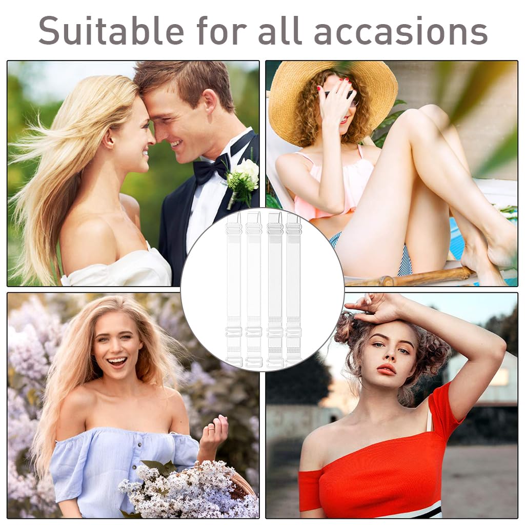 PALAY® 2 Pairs Clear Bra Straps Invisible Replacement Bra Straps Adjustable Invisible Clear Bra Straps 1.2cm Width Clear Bra Straps  for Off Shoulders, Evening Dress