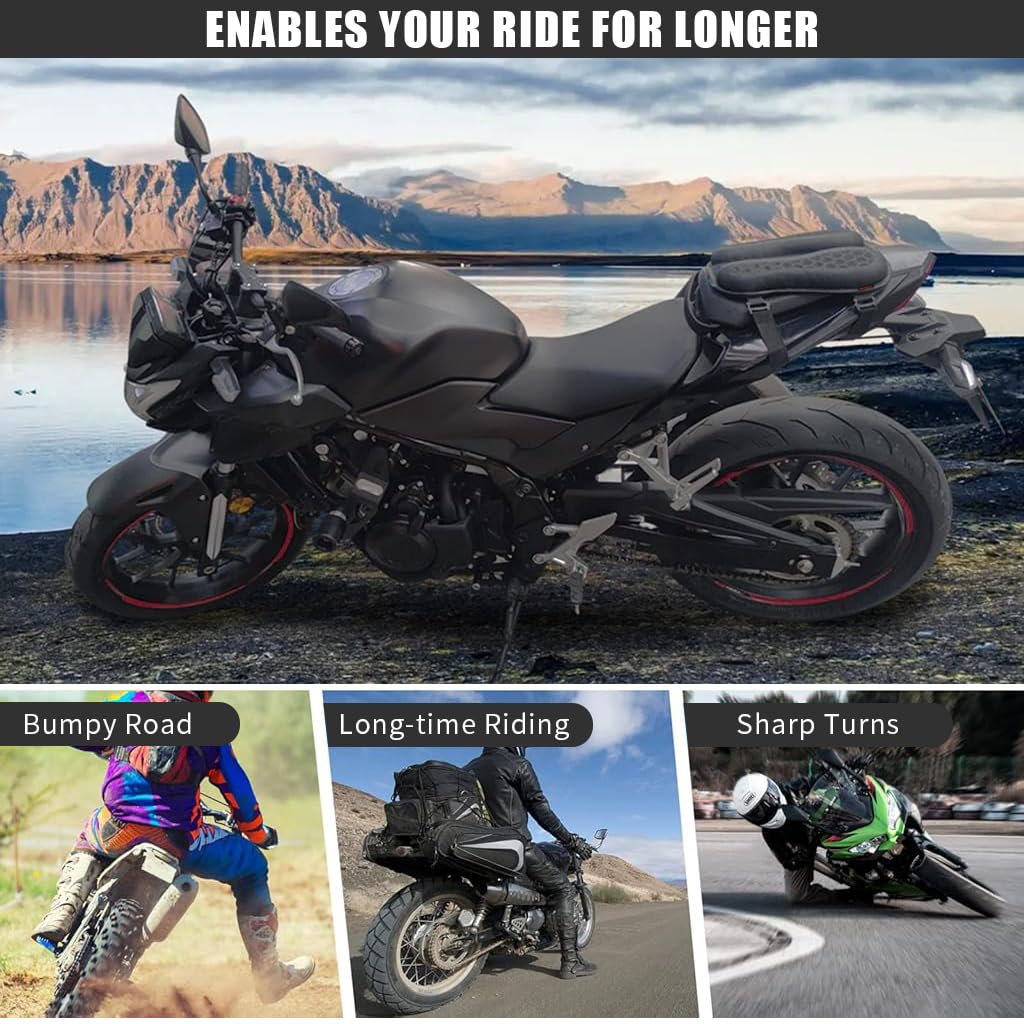 Motorcycle Seat Cushion for Long Rides with 3D Honeycomb Gel Pad and Breathable TPE Material